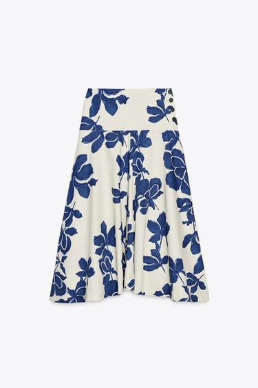 ZW COLLECTION FLORAL MIDI SKIRT - Ecru / Blue by Zara