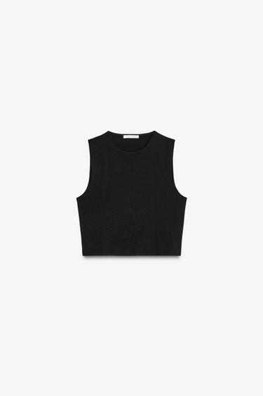 COTTON CROP TOP - Black by Zara