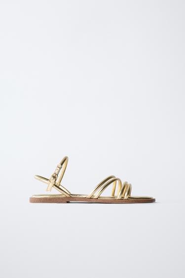 METALLIC STRAP SANDALS - Gold by Zara - Image 0