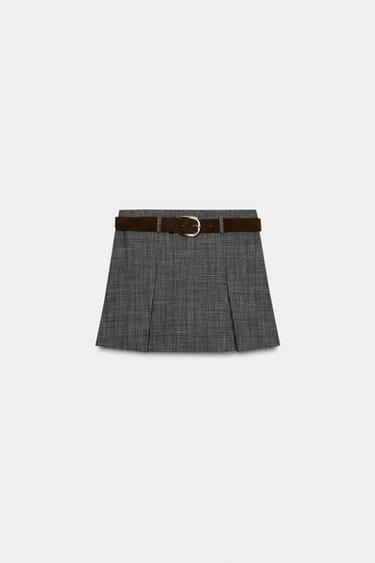 CHECKED SKORT WITH BELT - Grey / Tan by Zara