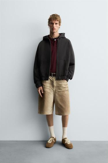 FADED PRINT BAGGY FIT BERMUDA SHORTS - camel by Zara - Image 0