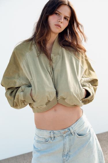WASHED EFFECT BOMBER JACKET - Light khaki by Zara