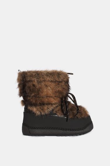 COMBINED FAUX FUR ANKLE BOOTS SKI COLLECTION - Brown by Zara
