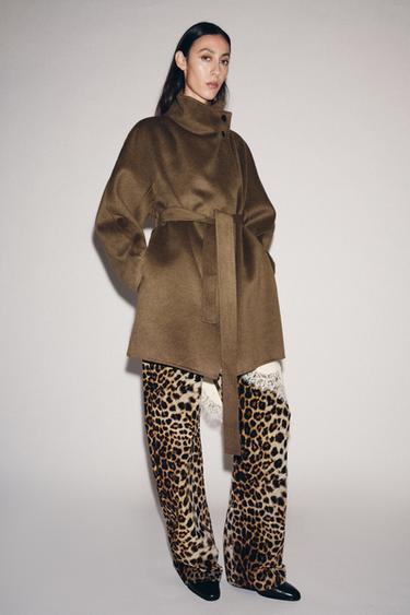 HIGH-NECK WOOL BLEND COAT ZW COLLECTION - Khaki by Zara