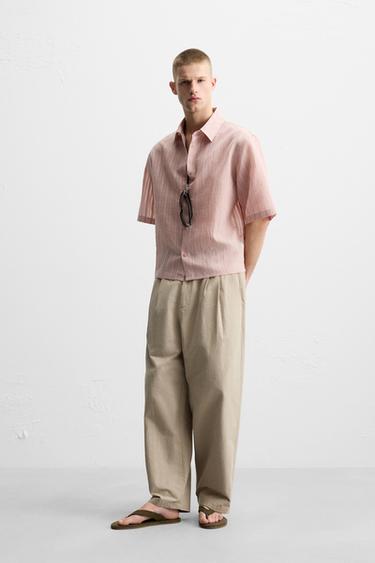 STRIPED JACQUARD SHIRT - Coral pink by Zara - Image 0