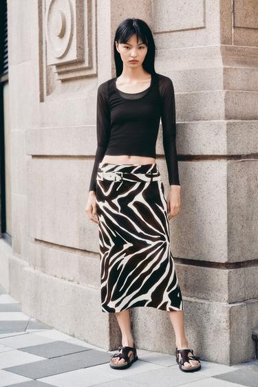 ZW COLLECTION ANIMAL PRINT PENCIL SKIRT - Ecru / Black by Zara