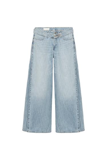 TRF MID-WAIST BELTED PLEATED JEANS - Blue by Zara