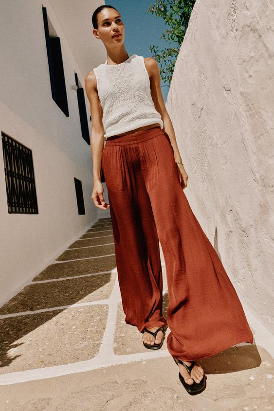 FLOWING WIDE-LEG TROUSERS - Terracotta by Zara - Image 0