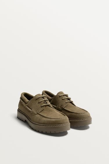 LEATHER DECK SHOES - Taupe Grey by Zara