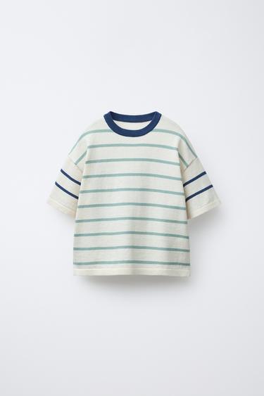 STRIPED KNIT T-SHIRT - Green / Blue by Zara - Image 0