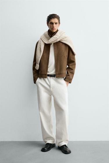 CROPPED FIT FAUX SUEDE JACKET - camel by Zara
