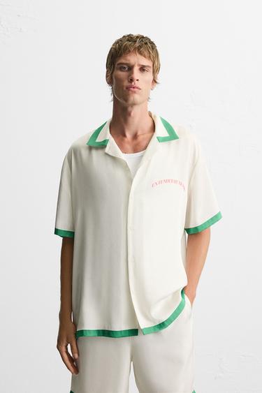 CONTRAST STRIPE SATIN SHIRT - Green by Zara