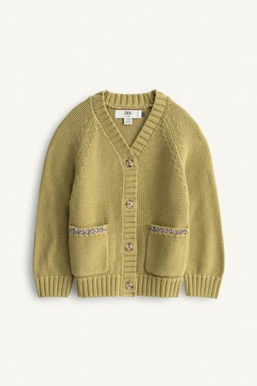 LIMITED EDITION EMBROIDERED TOPSTITCH KNIT CARDIGAN - washed green by Zara