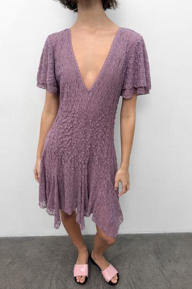LACE GATHERED DRESS - Lilac by Zara