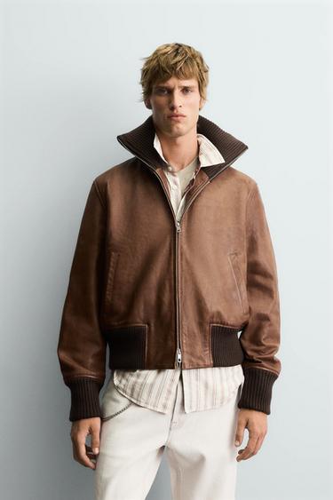 REGULAR FIT LEATHER JACKET - Toffee by Zara