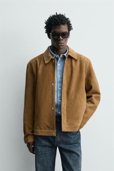 REGULAR FIT SUEDE LEATHER OVERSHIRT - Tobacco by Zara