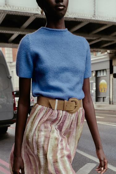 SHORT SLEEVE KNIT JUMPER - Blue by Zara