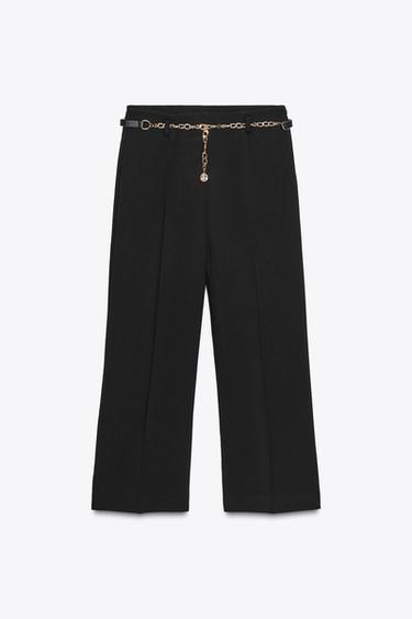 CROPPED TROUSERS WITH CHAIN BELT - Black by Zara