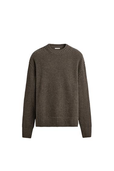 COTTON-WOOL TEXTURED SWEATER - Mink marl by Zara