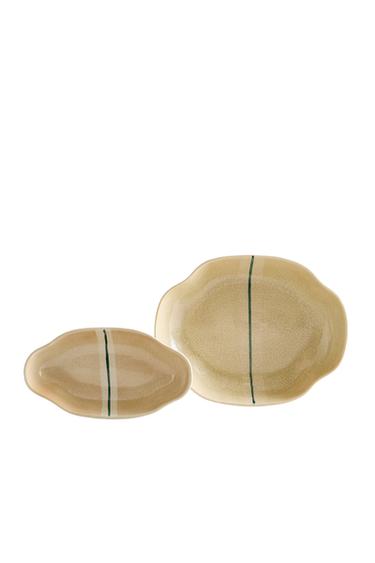 STRIPED CERAMIC TRAY - Ecru / Green by Zara