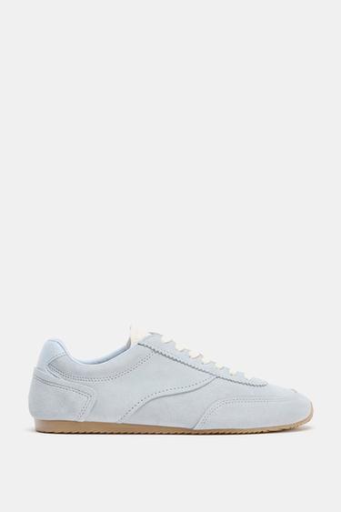 CONTRAST LEATHER TRAINERS - Light Blue by Zara