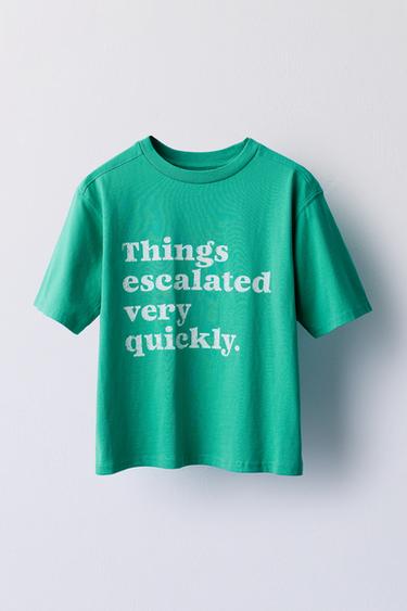 SLOGAN PRINT T-SHIRT - Turquoise by Zara