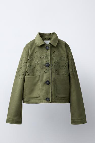 EMBROIDERED FAUX SUEDE JACKET - Khaki by Zara