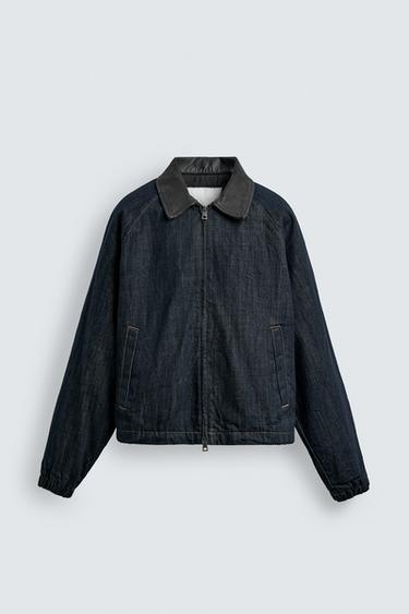 DENIM JACKET WITH CONTRAST COLLAR - Indigo by Zara