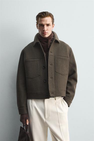 LIMITED EDITION WOOL BLEND CROPPED JACKET - Dark khaki by Zara