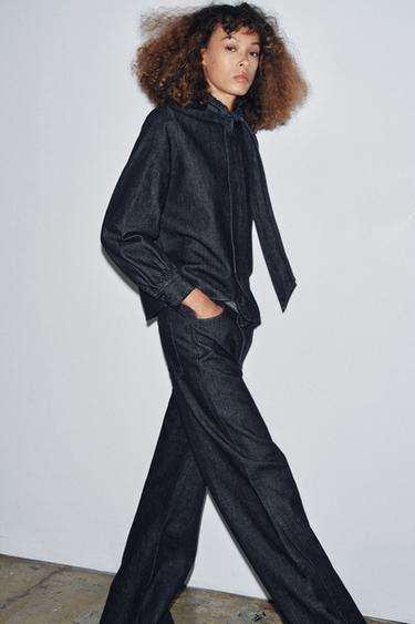 ZW COLLECTION DENIM SHIRT WITH BOW - Blue by Zara