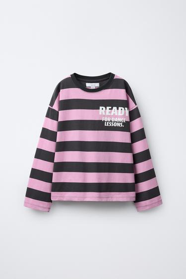HEAVYWEIGHT STRIPED TEXT T-SHIRT - Pink by Zara