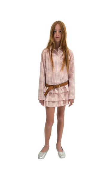 CHECKED RUFFLE SHIRT DRESS - Pink by Zara