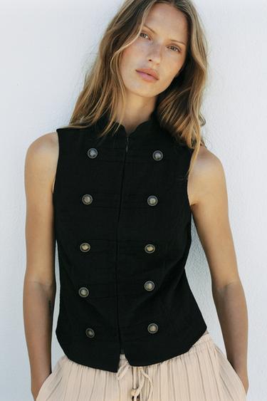 SLEEVELESS BUTTON SHIRT - Black by Zara