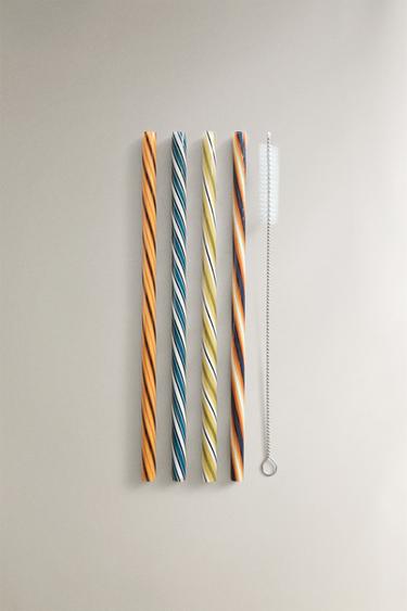 PACK OF SPIRAL GLASS STRAWS (PACK OF 4) - Brown by Zara