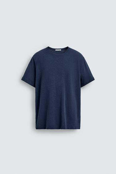 LINEN - COTTON T-SHIRT - Blue by Zara