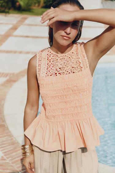 RUFFLED ELASTIC TOP - Tangerine by Zara