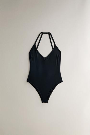 PLAIN BEACH SWIMSUIT WITH STRAPS AT THE BACK - Black by Zara - Image 0