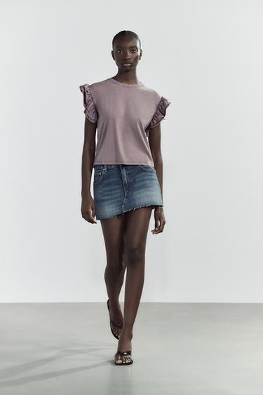 FRILLED WASHED-EFFECT T-SHIRT - Mauve by Zara - Image 0