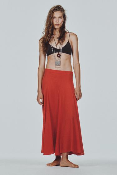 FLARED LONG SKIRT - Red / Coral by Zara
