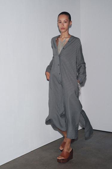 ZW COLLECTION STRIPED SHIRT DRESS - Anthracite grey by Zara - Image 0