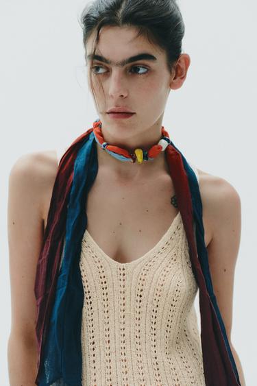 COTTON BEAD SCARF - Blue by Zara - Image 0