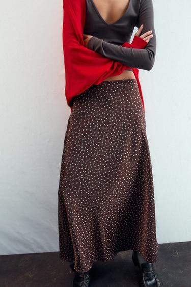 SATIN MIDI SKIRT - Brown-Blue by Zara