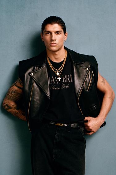 LEATHER BIKER WAISTCOAT WILLY CHAVARRIA X ZARA - Black by Zara