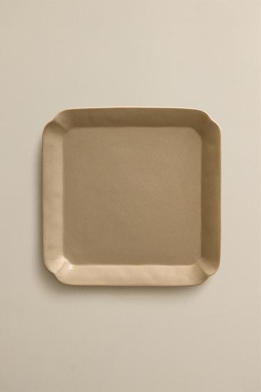 SQUARE STONEWARE TRAY - Grey / Beige by Zara
