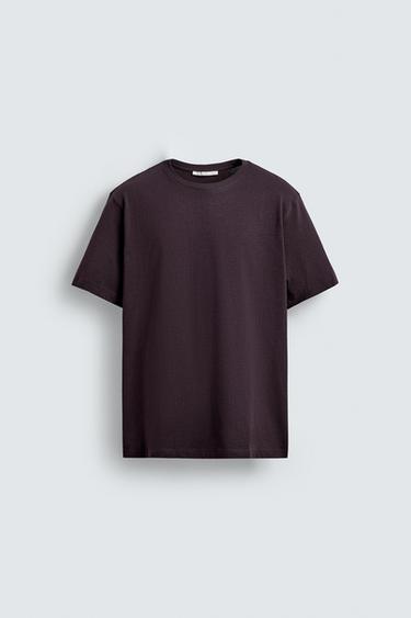 BASIC MEDIUM WEIGHT T-SHIRT - Dark aubergine by Zara
