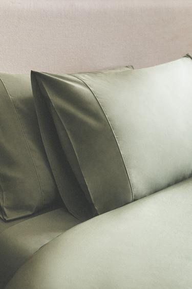 PERCALE PILLOWCASE (300 THREAD COUNT) - Green marl by Zara