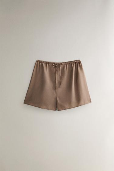 GATHERED SATEEN SHORTS - Brown by Zara