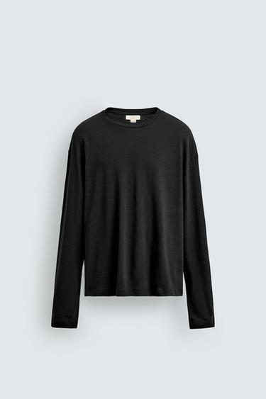 COTTON/LINEN T-SHIRT - Black by Zara