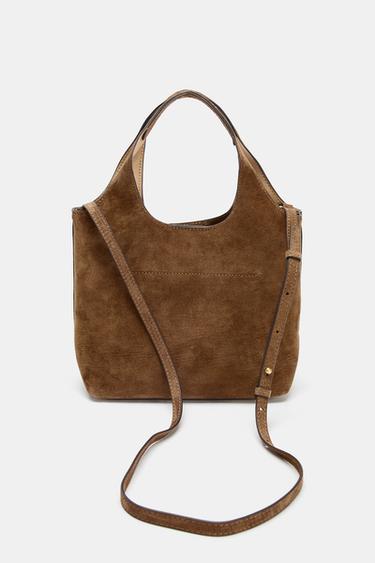 LEATHER MINI TOTE BAG - Brown by Zara