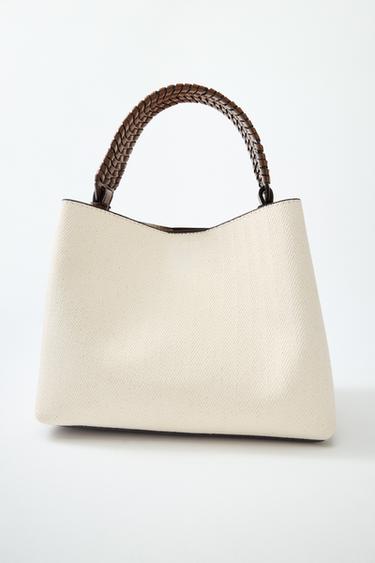 BRAIDED HANDLE CANVAS BUCKET BAG - Light beige by Zara